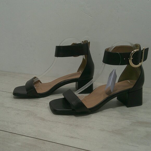 Aerosoles Eliza Black Leather Sandals with Gold Buckle block heel Size 10 W Wide - Picture 4 of 16